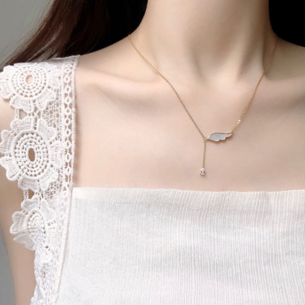 CZ Gold Angel Wing Necklace - Picture 3 of 4